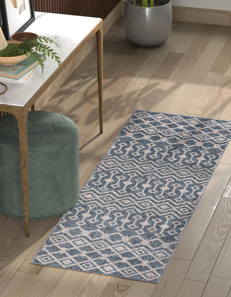 Geo Garden Lattice Collection Area Rug - Andalusia Runner Harbor Blue lifestyle 109