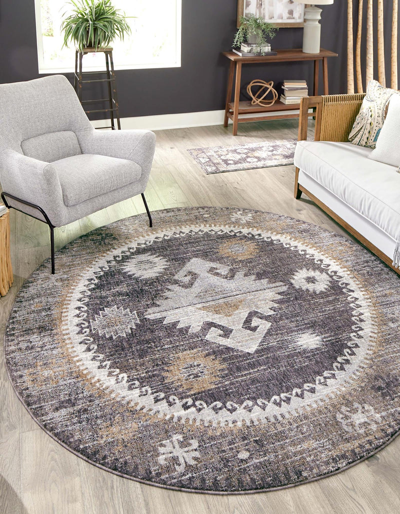 Desert Modern Eco Rug Series Collection Area Rug - Mojave Round Charcoal Gray lifestyle 39