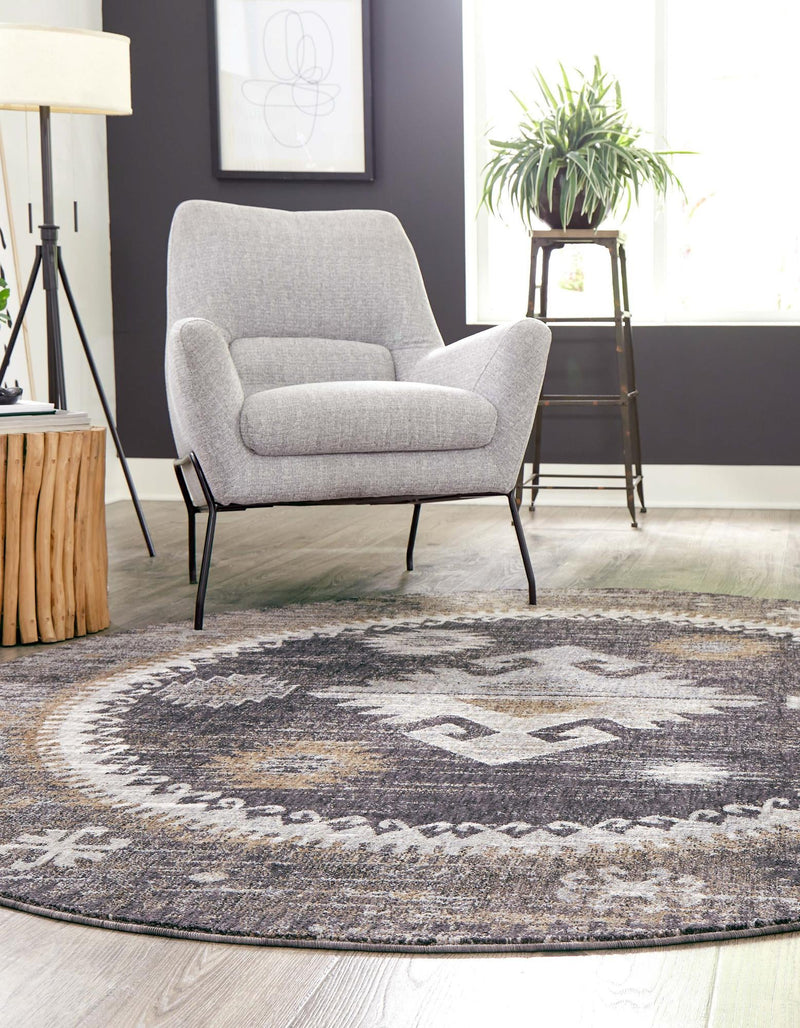 Desert Modern Eco Rug Series Collection Area Rug - Mojave Round Charcoal Gray lifestyle 41