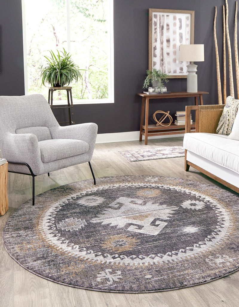 Desert Modern Eco Rug Series Collection Area Rug - Mojave Round Charcoal Gray lifestyle 43