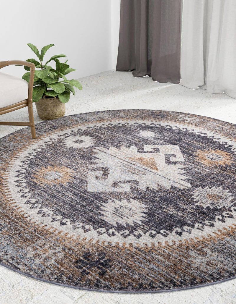 Desert Modern Eco Rug Series Collection Area Rug - Mojave Round Charcoal Gray lifestyle 54