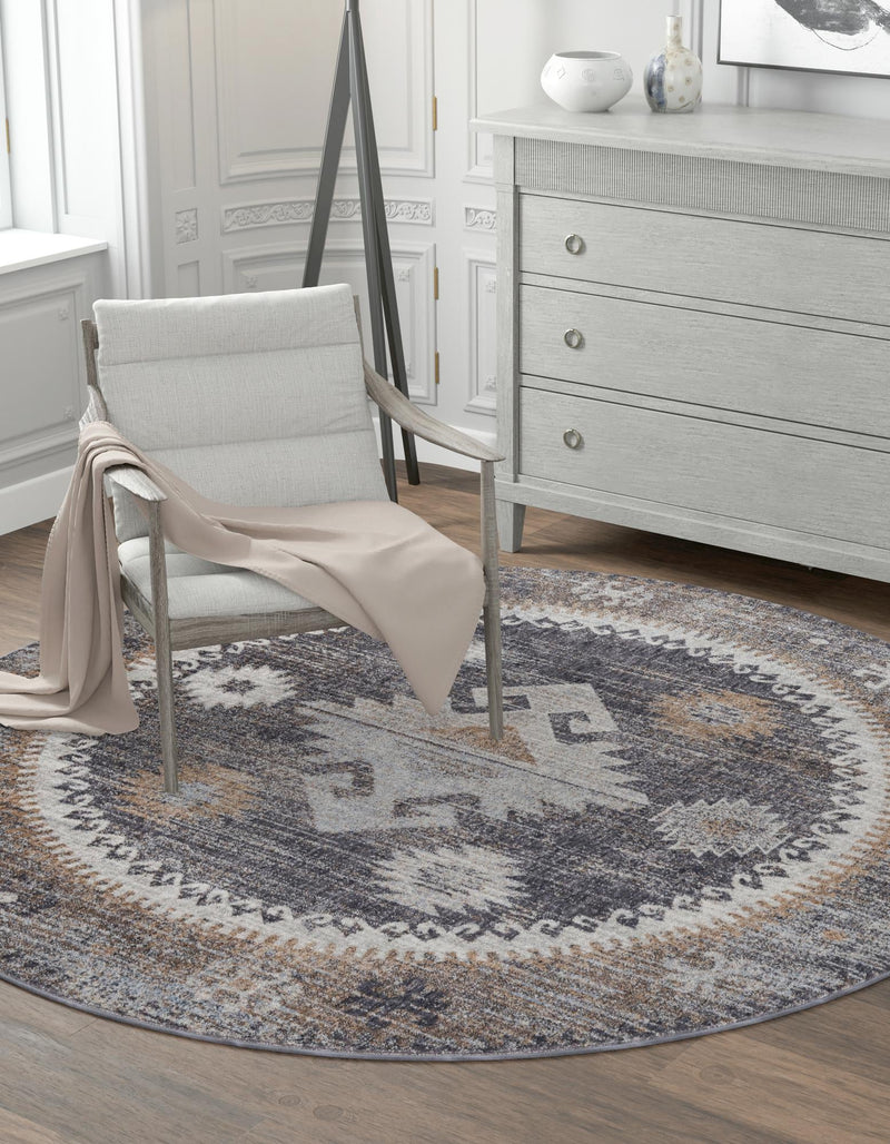 Desert Modern Eco Rug Series Collection Area Rug - Mojave Round Charcoal Gray lifestyle 56