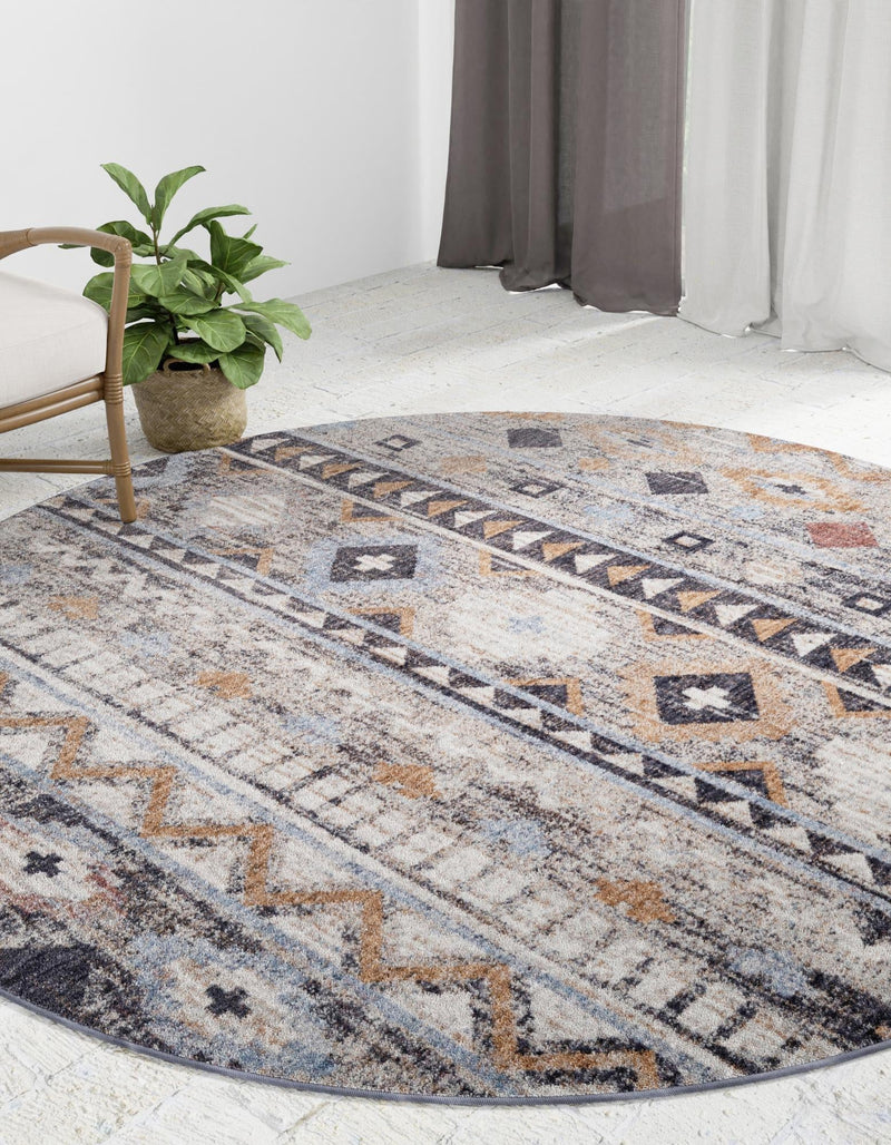 Desert Modern Eco Rug Series Collection Area Rug - Sonora Round Khaki Gray lifestyle 29