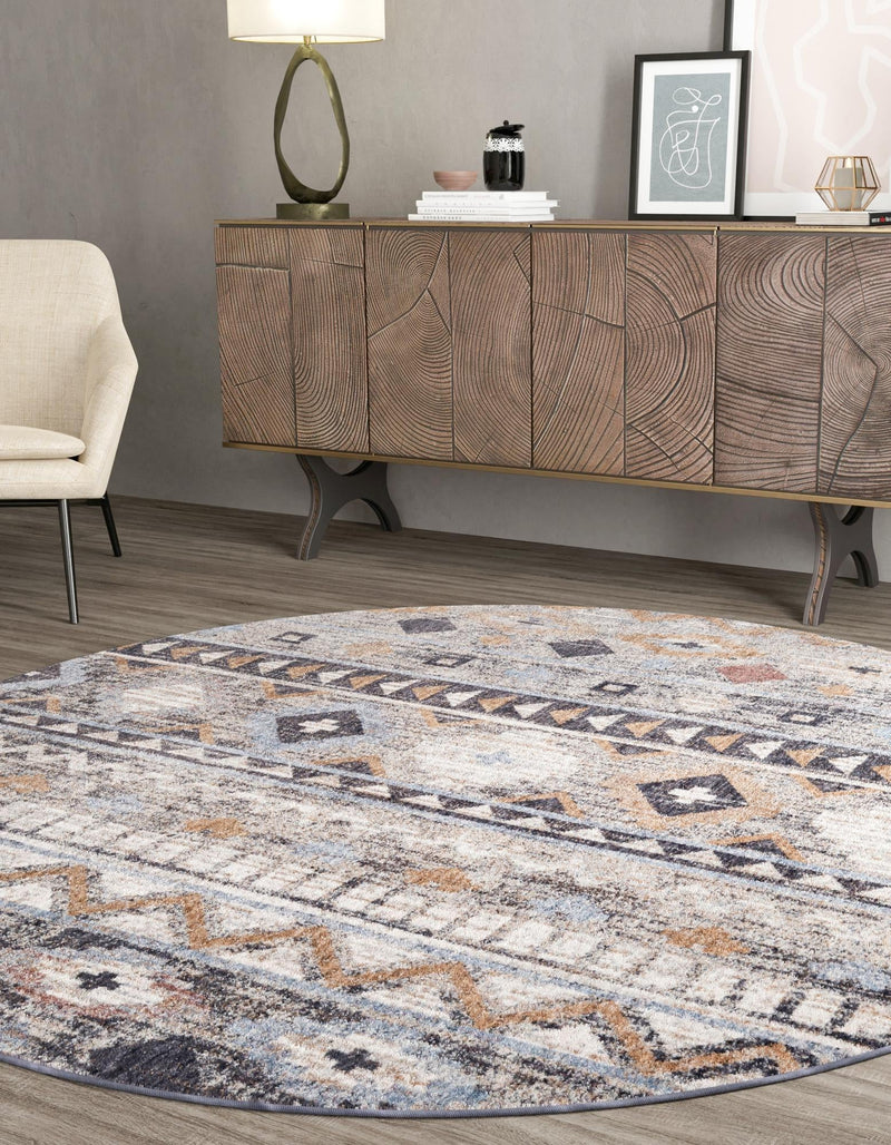Desert Modern Eco Rug Series Collection Area Rug - Sonora Round Khaki Gray lifestyle 31