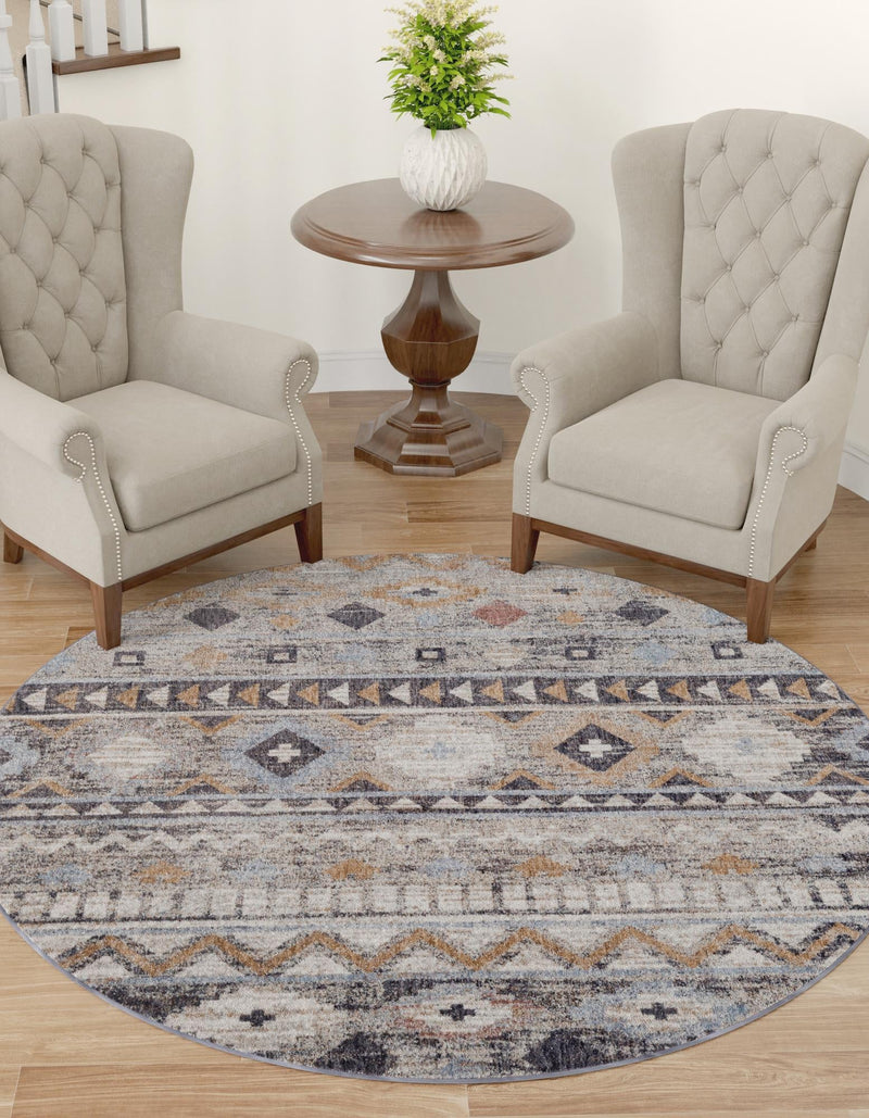 Desert Modern Eco Rug Series Collection Area Rug - Sonora Round Khaki Gray lifestyle 43