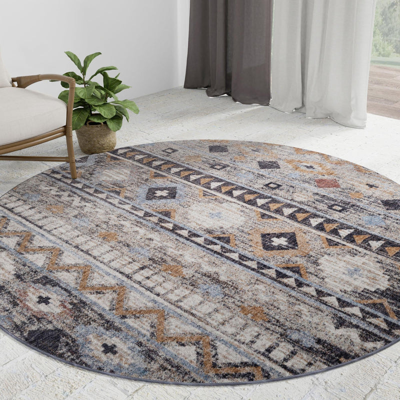 Desert Modern Eco Rug Series Collection Area Rug - Sonora Round Khaki Gray lifestyle 49