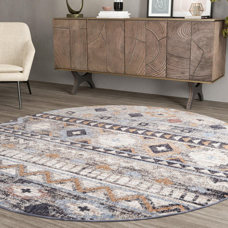 Desert Modern Eco Rug Series Collection Area Rug - Sonora Round Khaki Gray lifestyle 50