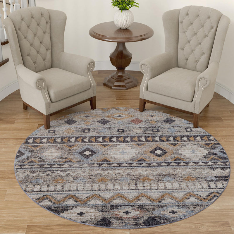 Desert Modern Eco Rug Series Collection Area Rug - Sonora Round Khaki Gray lifestyle 51