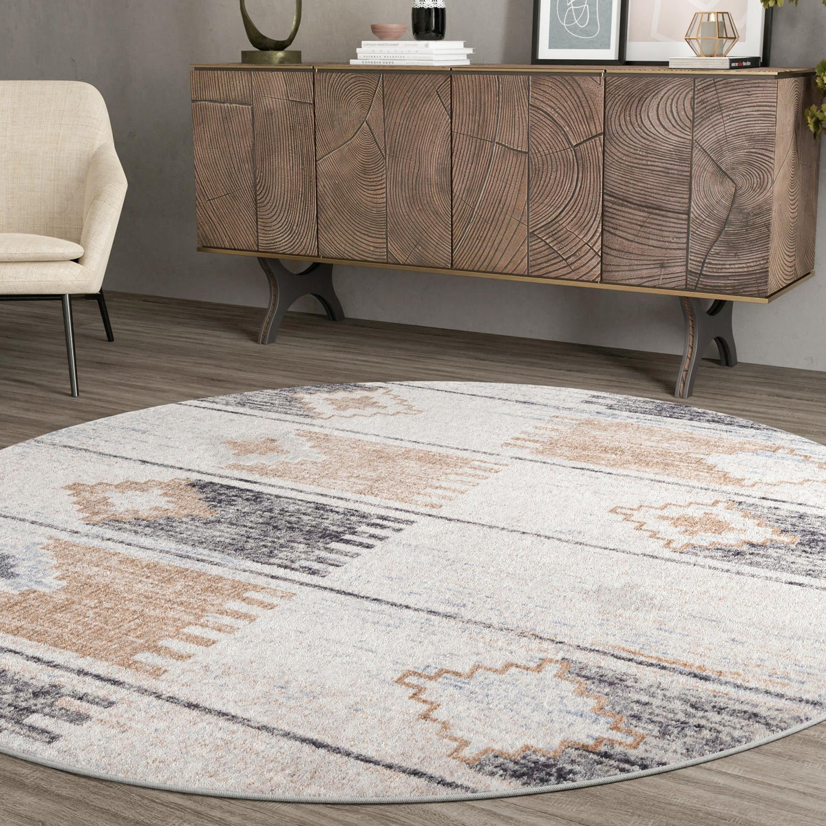 Desert Modern Eco Rug Series Collection Area Rug - Taos Round Ivory lifestyle 69