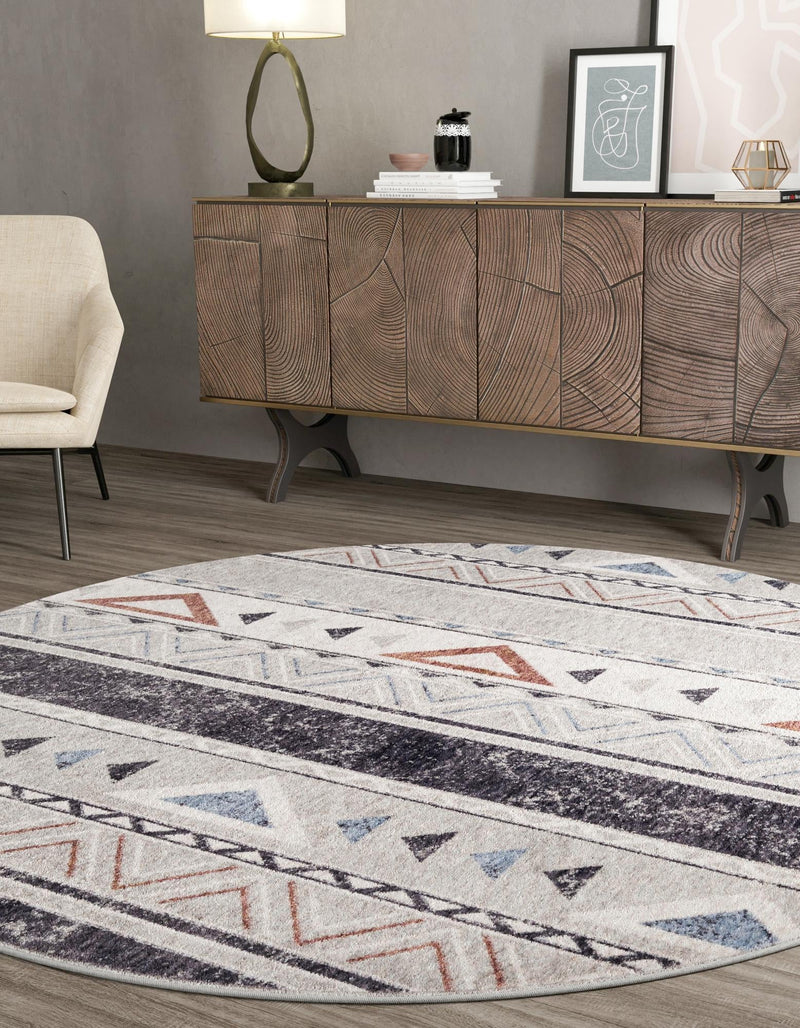 Desert Modern Eco Rug Series Collection Area Rug - Arches Round Gray lifestyle 32