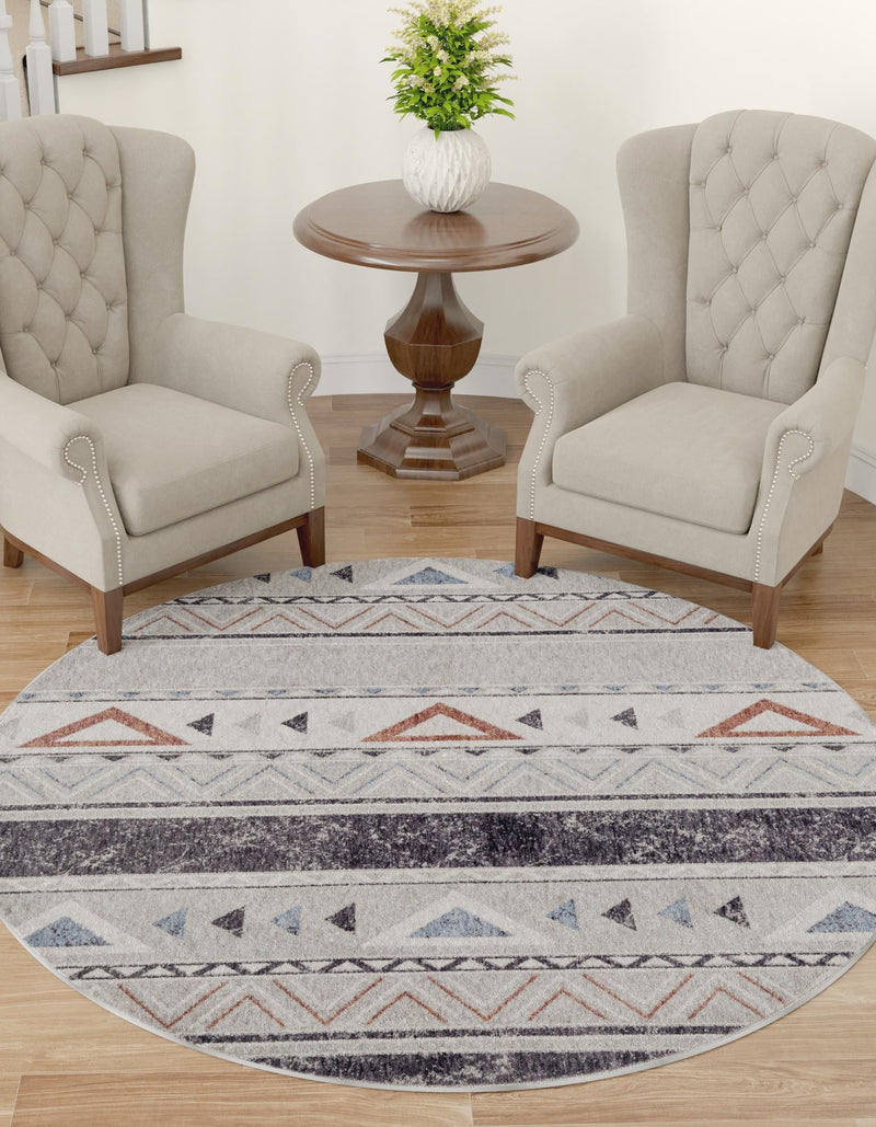 Desert Modern Eco Rug Series Collection Area Rug - Arches Round Gray lifestyle 44