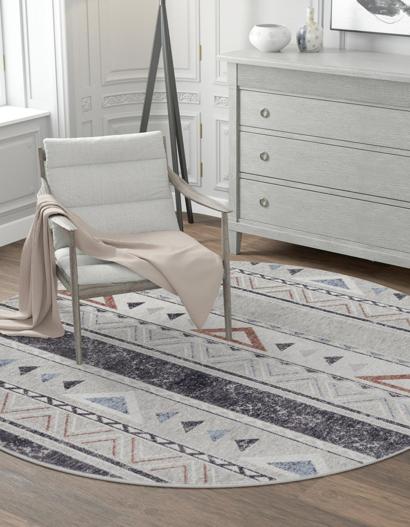 Desert Modern Eco Rug Series Collection Area Rug - Arches Round Gray lifestyle 46