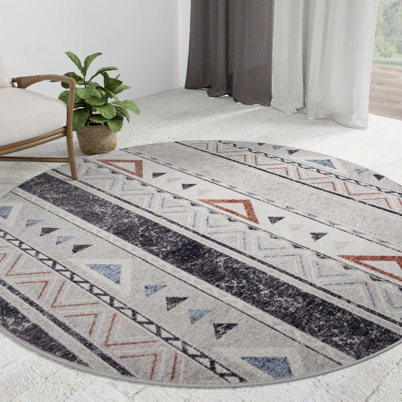 Desert Modern Eco Rug Series Collection Area Rug - Arches Round Gray lifestyle 48