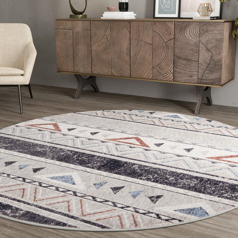 Desert Modern Eco Rug Series Collection Area Rug - Arches Round Gray lifestyle 50