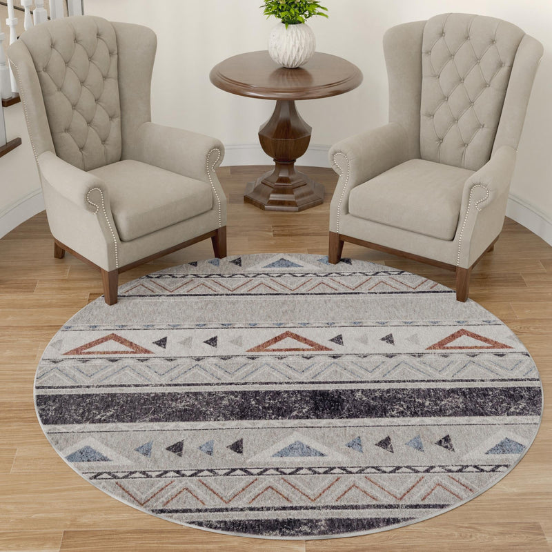 Desert Modern Eco Rug Series Collection Area Rug - Arches Round Gray lifestyle 52