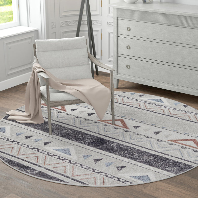 Desert Modern Eco Rug Series Collection Area Rug - Arches Round Gray lifestyle 54