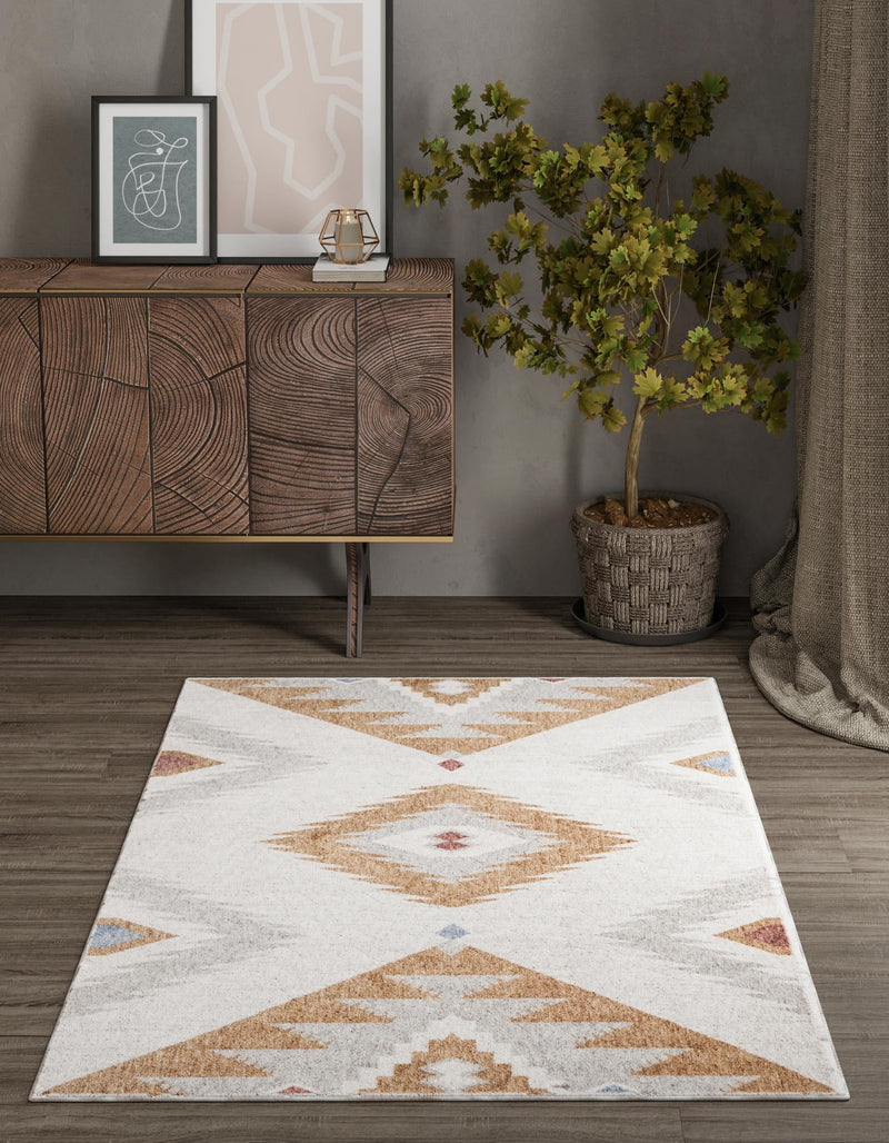 Desert Modern Eco Rug Series Collection Area Rug - Zion Rectangle Ivory lifestyle 5