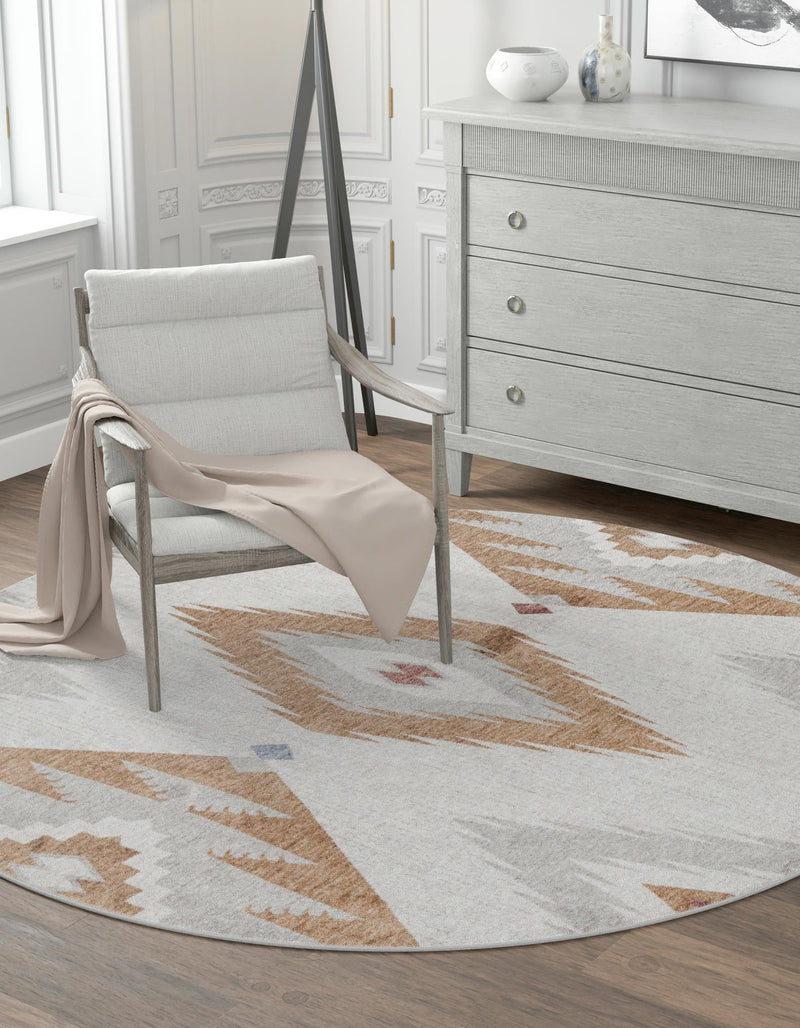Desert Modern Eco Rug Series Collection Area Rug - Zion Round Ivory lifestyle 30