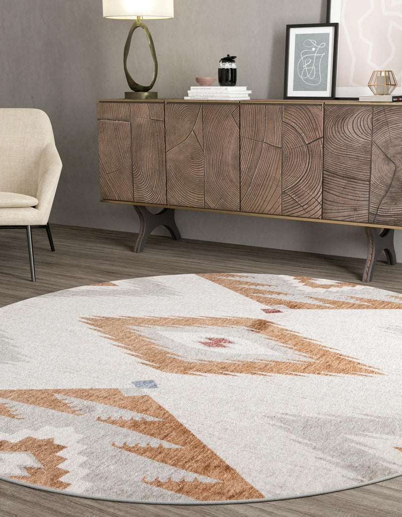 Desert Modern Eco Rug Series Collection Area Rug - Zion Round Ivory lifestyle 32
