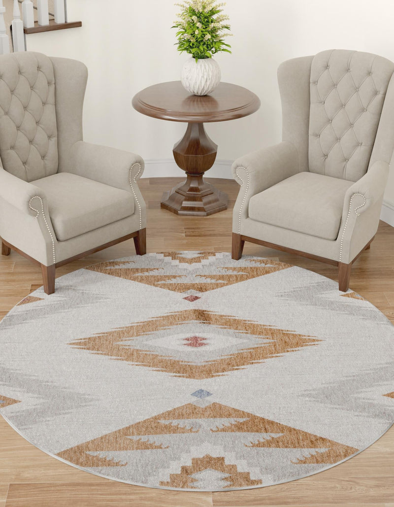 Desert Modern Eco Rug Series Collection Area Rug - Zion Round Ivory lifestyle 46
