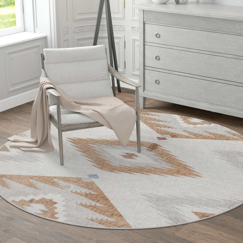 Desert Modern Eco Rug Series Collection Area Rug - Zion Round Ivory lifestyle 48