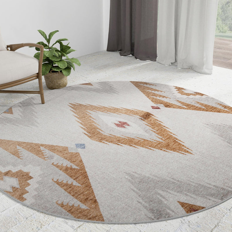 Desert Modern Eco Rug Series Collection Area Rug - Zion Round Ivory lifestyle 52