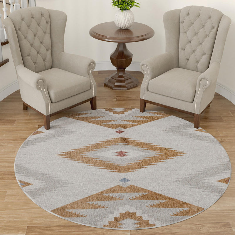 Desert Modern Eco Rug Series Collection Area Rug - Zion Round Ivory lifestyle 54