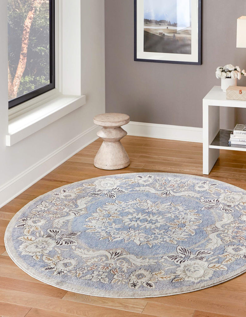 Heritage Harbor Collection Area Rug - Seabreeze Round Harbor Blue lifestyle 107