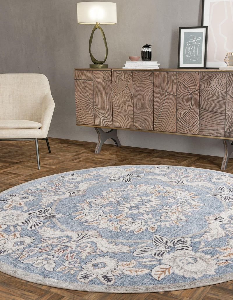 Heritage Harbor Collection Area Rug - Seabreeze Round Harbor Blue lifestyle 129