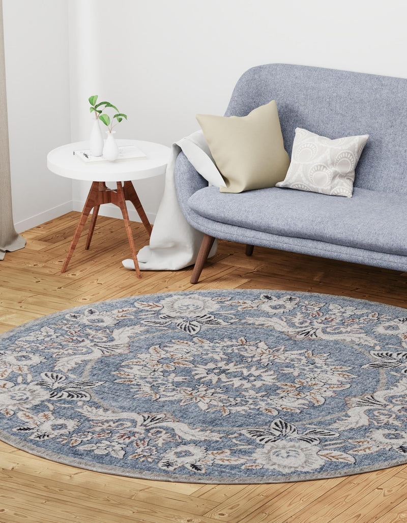 Heritage Harbor Collection Area Rug - Seabreeze Round Harbor Blue lifestyle 136
