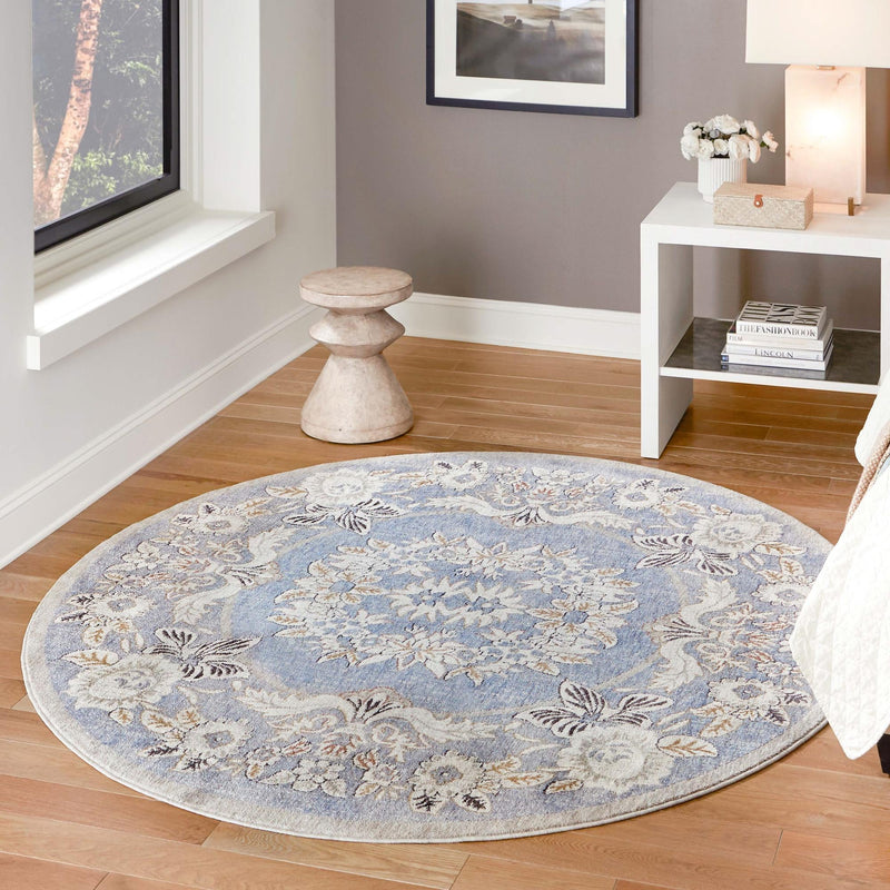 Heritage Harbor Collection Area Rug - Seabreeze Round Harbor Blue lifestyle 142