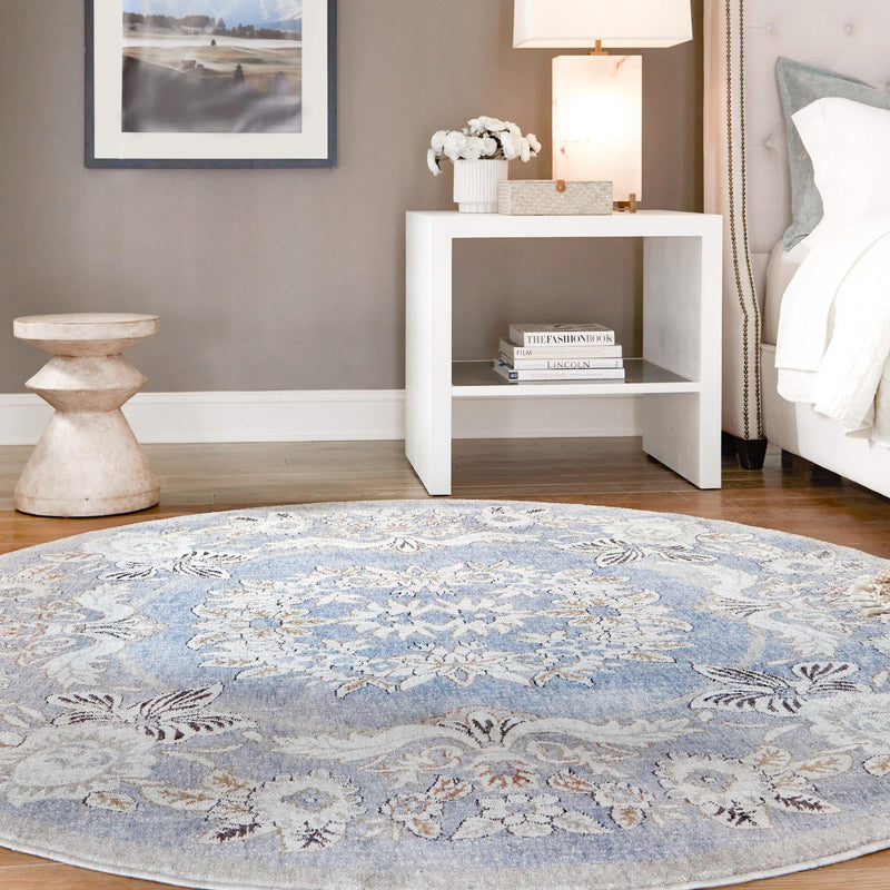 Heritage Harbor Collection Area Rug - Seabreeze Round Harbor Blue lifestyle 150
