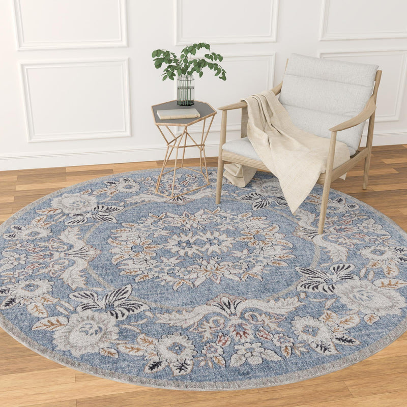 Heritage Harbor Collection Area Rug - Seabreeze Round Harbor Blue lifestyle 154