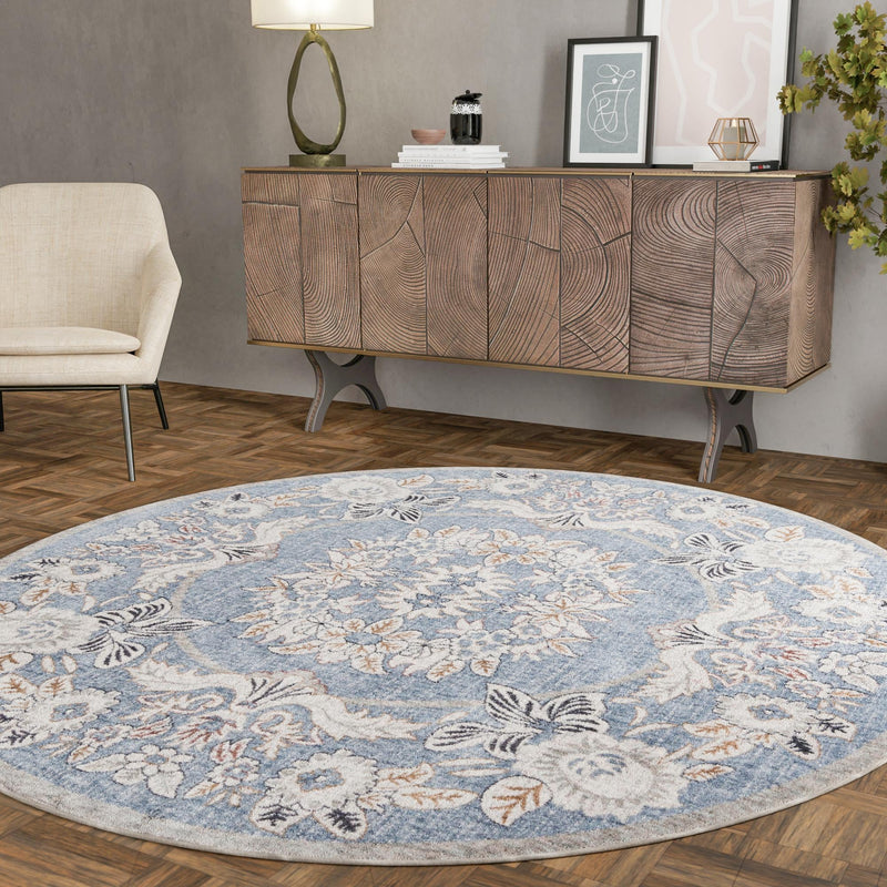 Heritage Harbor Collection Area Rug - Seabreeze Round Harbor Blue lifestyle 157