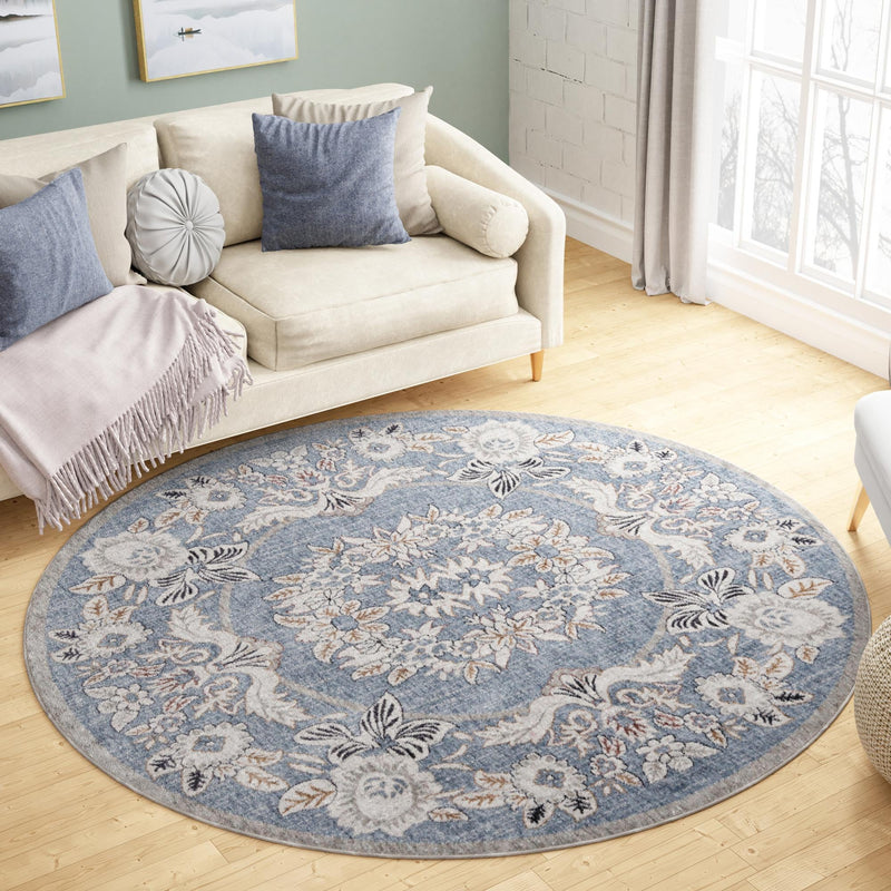 Heritage Harbor Collection Area Rug - Seabreeze Round Harbor Blue lifestyle 159