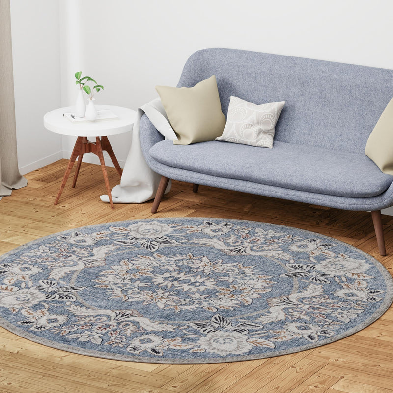 Heritage Harbor Collection Area Rug - Seabreeze Round Harbor Blue lifestyle 160