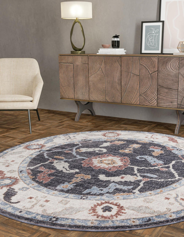 Heritage Harbor Collection Area Rug - Dockside Round Charcoal Gray lifestyle 233