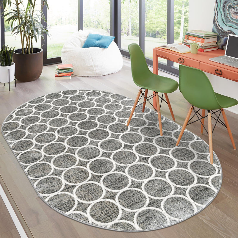 Garden Maze Retreat Collection Area Rug - Ivyhaven Oval Gray lifestyle 120