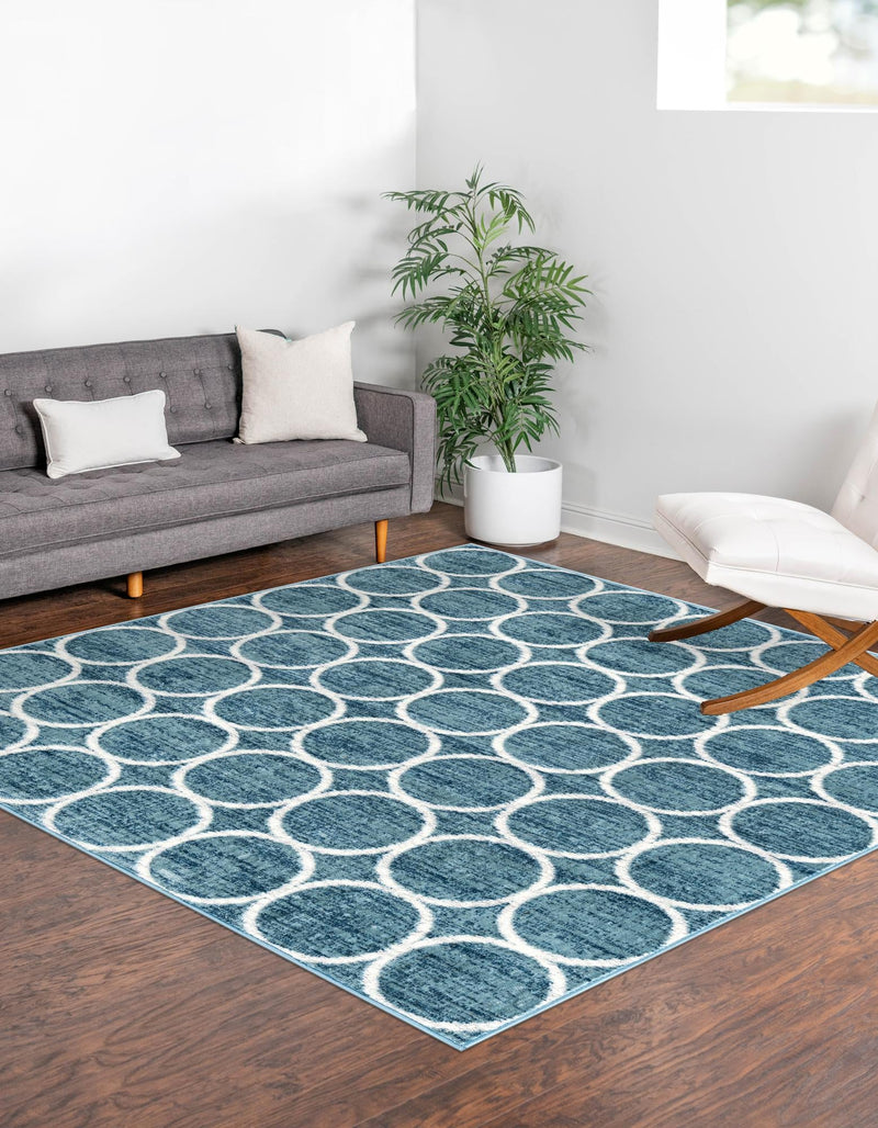 Garden Maze Retreat Collection Area Rug - Ivyhaven Square Blue lifestyle 81