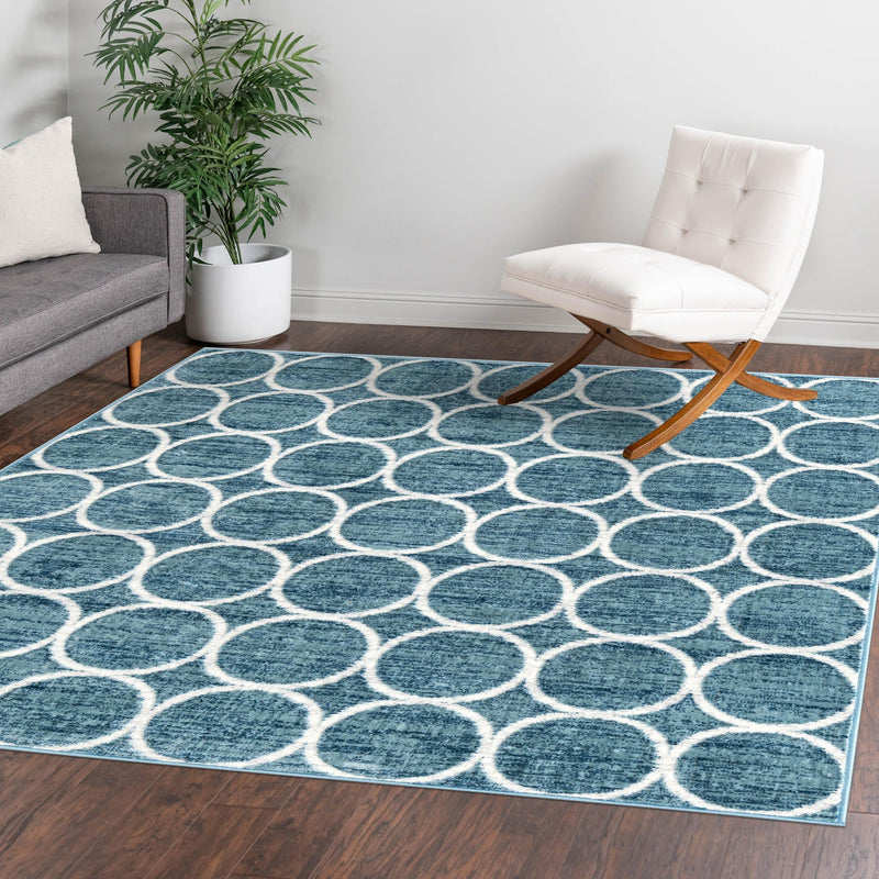 Garden Maze Retreat Collection Area Rug - Ivyhaven Square Blue lifestyle 121