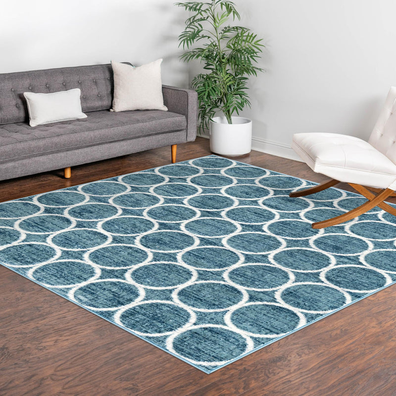 Garden Maze Retreat Collection Area Rug - Ivyhaven Square Blue lifestyle 129