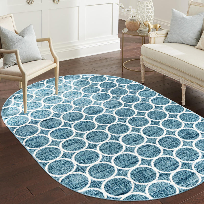 Garden Maze Retreat Collection Area Rug - Ivyhaven Oval Blue lifestyle 122