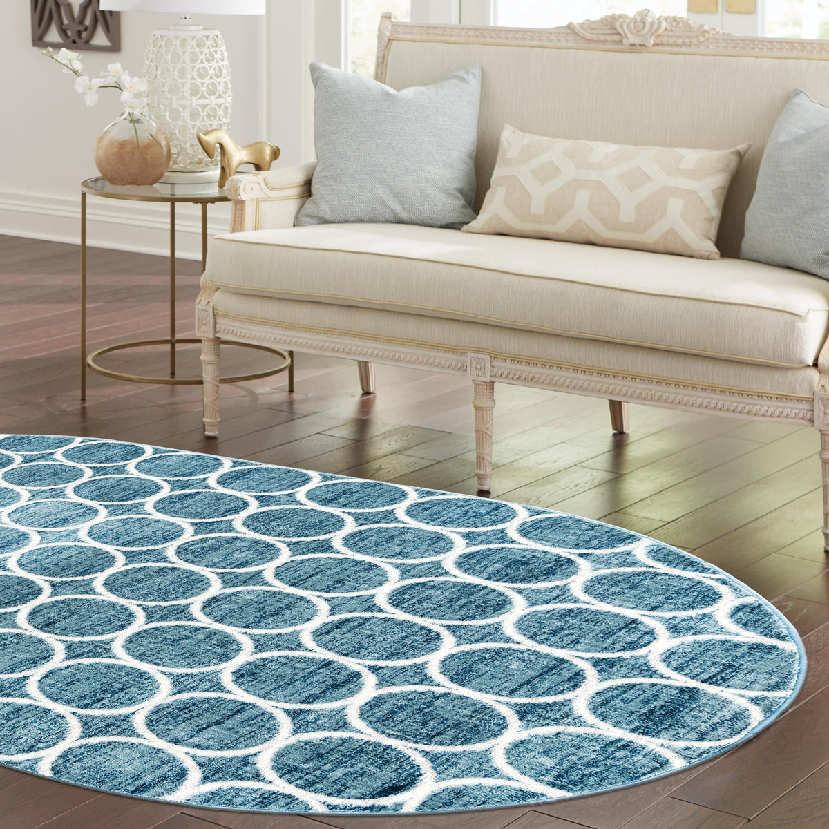 Garden Maze Retreat Collection Area Rug - Ivyhaven Oval Blue lifestyle 130