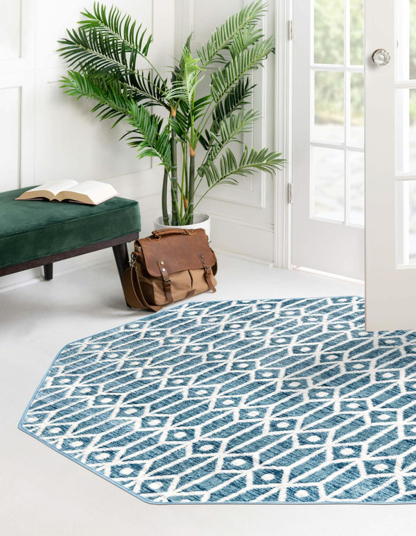 Garden Maze Retreat Collection Area Rug - Mazeview Octagon Blue lifestyle 75