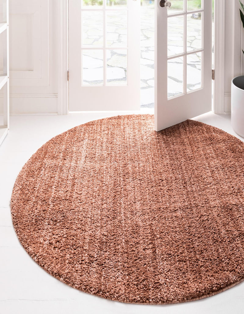 Plush Paradise Retreat Collection Area Rug - Santorini (Grapefruit Pink) Round Grapefruit Pink lifestyle 15