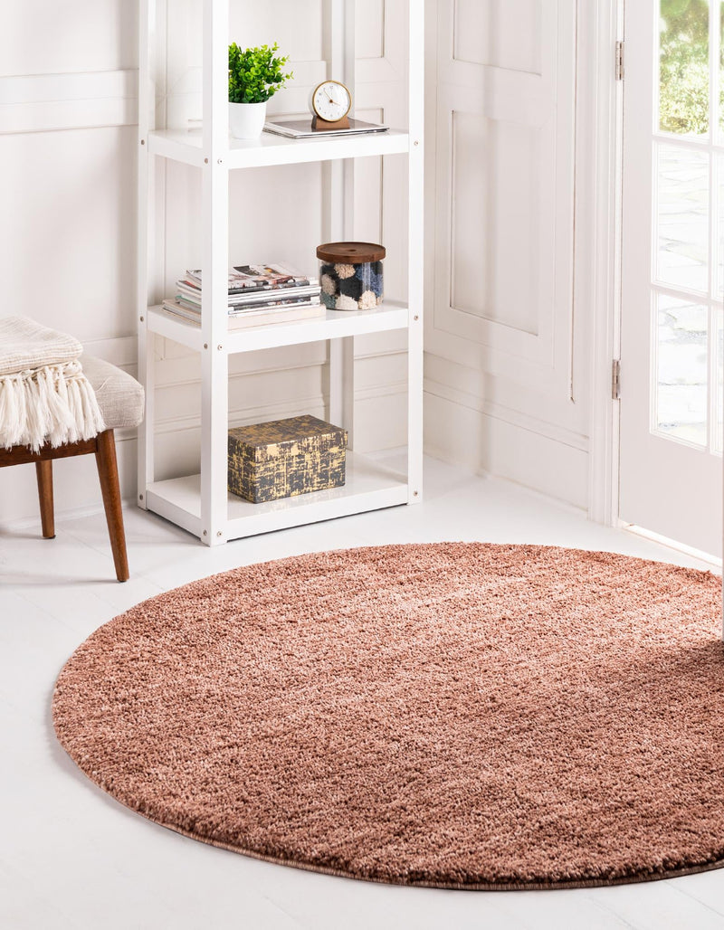 Plush Paradise Retreat Collection Area Rug - Santorini (Grapefruit Pink) Round Grapefruit Pink lifestyle 18
