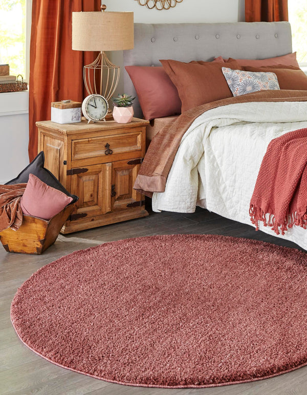 Plush Paradise Retreat Collection Area Rug - Santorini (Pomegranate Red) Round Pomegranate Red lifestyle 18