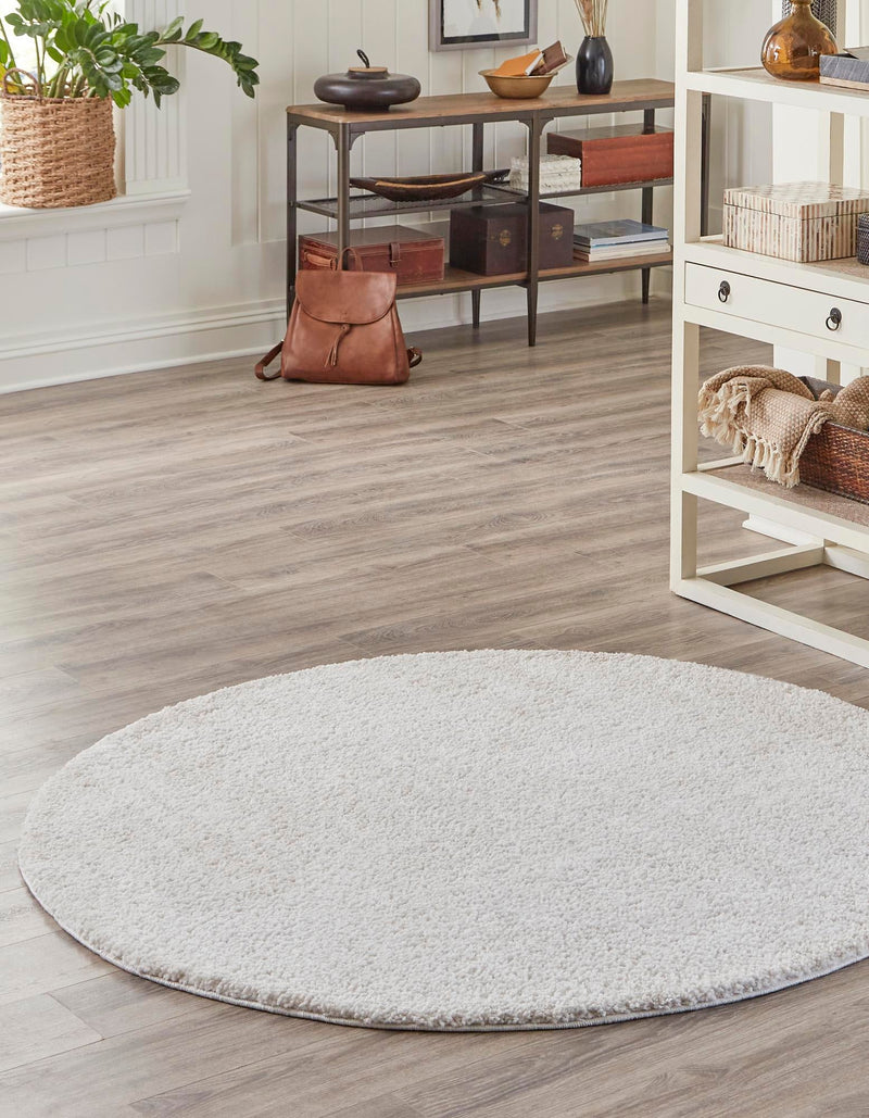Plush Paradise Retreat Collection Area Rug - Santorini (Sea Salt White) Round Sea Salt White lifestyle 15