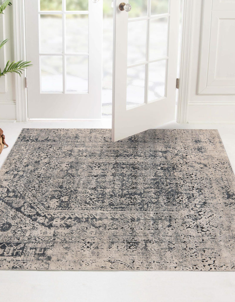 Coastal Manor Collection Area Rug - Wavecrest Square Gray lifestyle 47