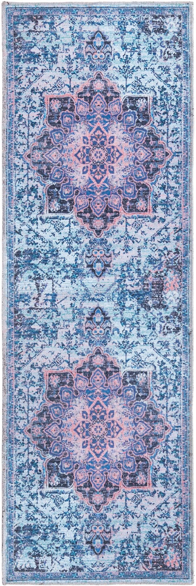 Baroque Era Collection Area Rug - Versailles (Light Blue) Runner Light Blue lifestyle 12
